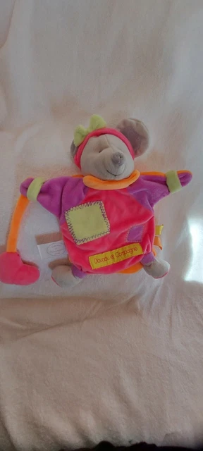 Doudou et compagnie marionnette souris Zigzag gris rose violet orange comme neuf