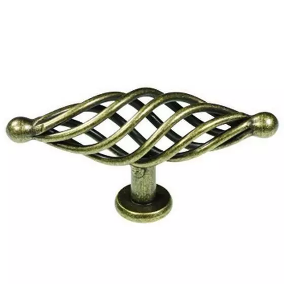 Large Birdcage Antique Brass Cabinet Knob Drawer Pull Handle, Hickory P3652-WRB