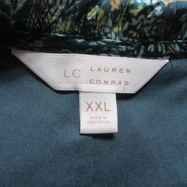 LC Lauren Conrad Blouse Womens XXL Blue Floral Ruffle Notch neck Lined 3