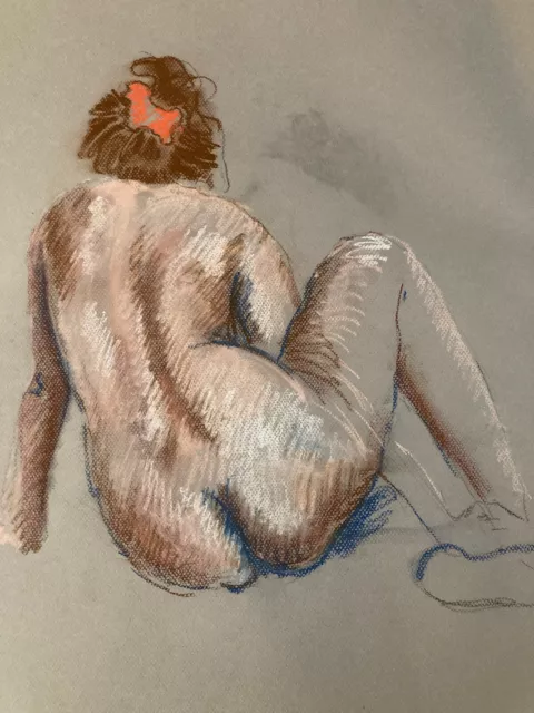 Hermoso Dibujo Moderna Carboncillo Mujer Desnuda Erótico Espalda Taller De Papel