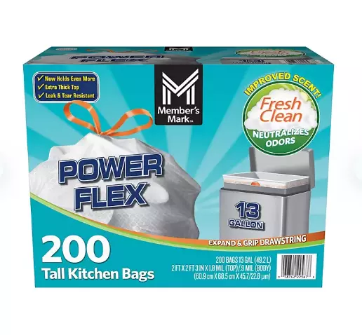 Member's Mark Power Flex Tall Kitchen Drawstring Trash Bags 13 Gallon, 2 Rolls