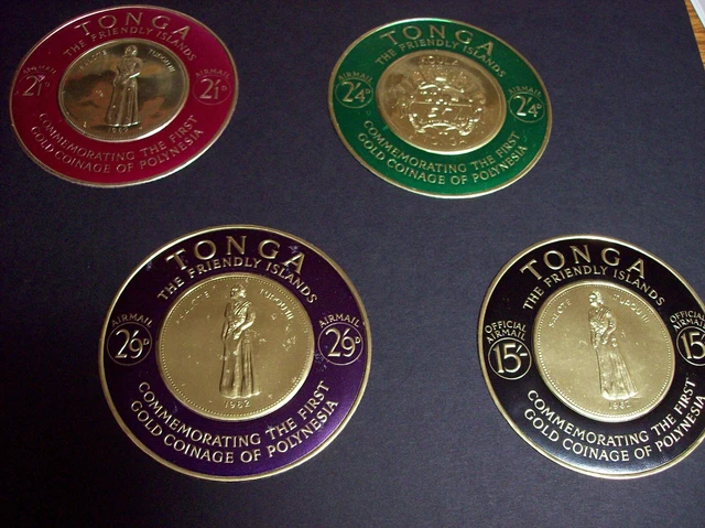 TONGA set of 4 large 80 mm stamps / MNH Embossed on Gilt Foil - RARE from 1965
