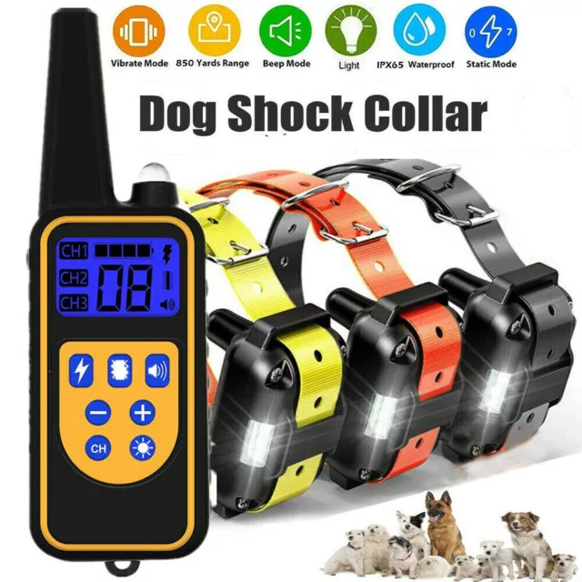 Dog Pet Training Collar Rechargeable Waterproof Electric Shock Anti Bark R800m