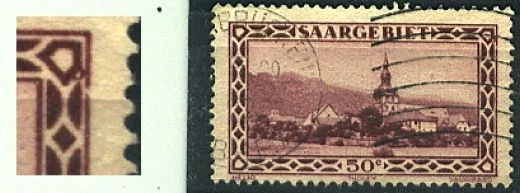 Saargebiet  1927 Plattenfehler 114 I Kreis r.o.+Rahmenbruch gest Saarbr.+wellen