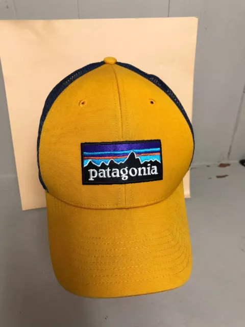 Patagonia Hat Adult O/S Logo Yellow Navy Mesh Back Snap Close Trucker Cap