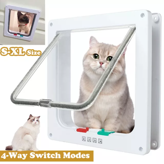 4 Way Lockable Cat Door Pet Dog Flap Small Medium Large for Interior Exterior