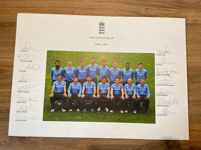 England Cricket Squad Signed Team Photo Vs India 2014 ODI inc Alastair Cook
