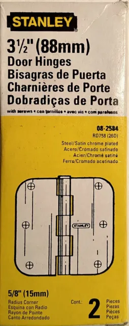 Stanley Door Hinges 2 Pair Round Corner Satin Chrome  3.5” 08-2584 RD758 (26D)