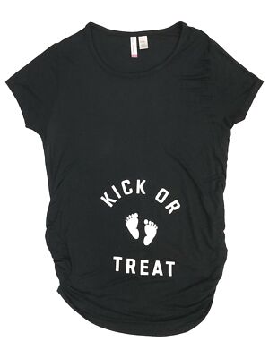 Womens Black Kick or Treat Maternity Halloween Tee Shirt T-Shirt
