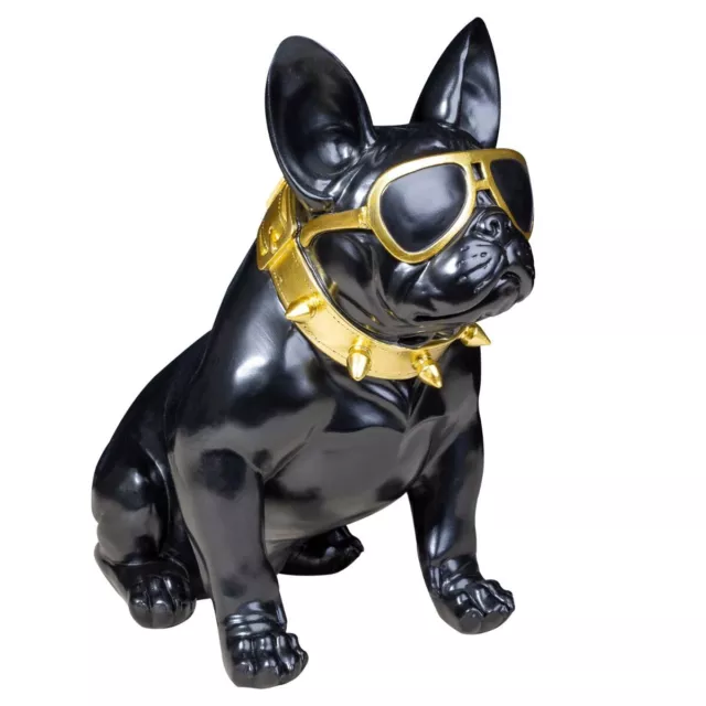 Französische Bulldogge Deko Hundefigur Siggi M mit Brille Deko Bulldogge schwarz