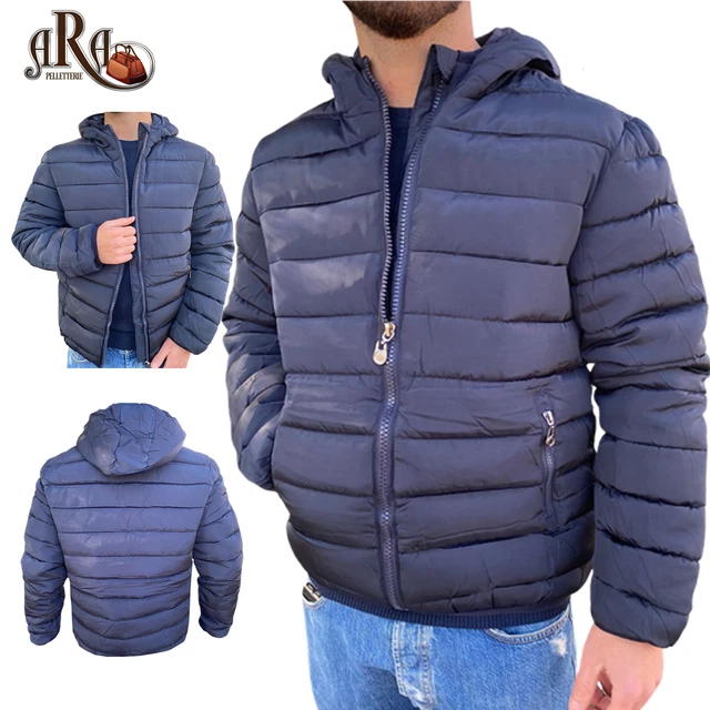 100 Grammi Giubbotto Uomo Piumino Con Cappuccio Casual Giacca Giubbino Blu Blue