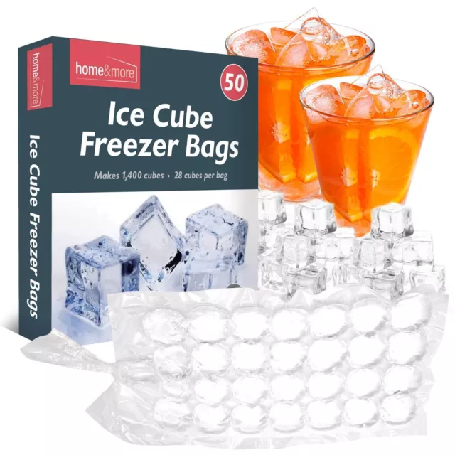 50 Ice Cube Freezer Bags 1400 Disposable Cubes Maker Clear Bag Fridge Party BBQ