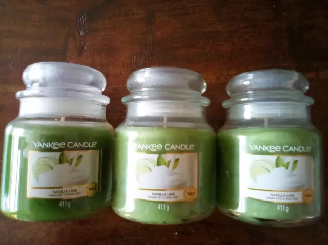 THREE (3) Yankee Candle Vanilla Lime Medium Jars