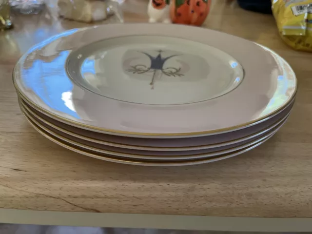 4 Vintage Royal Splendor by Fine Arts China Dinner Plates 10 1/2" Pink MCM