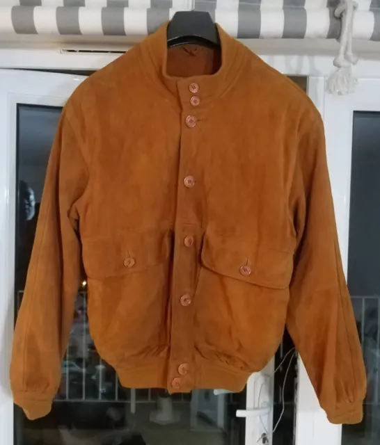 PEDRO BERNAT Mens Tan Brown Suede Leather Harrington Bomber Jacket - Size S