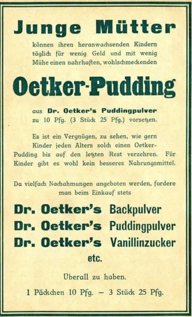 Dr. Oetker's Puddingpulver - 1 Päckchen 10 Pfg. - Historische Reklame von 1913