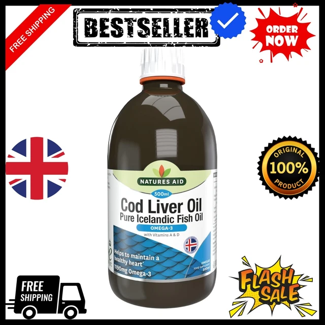 NATURES AID COD Liver Oil Liquid Fish Oil (Pack Of 1), 500ml £11.48 ...