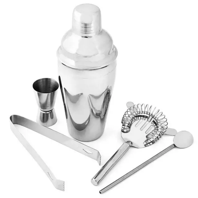 Set da Cocktail Con Shaker Pinza Ghiaccio Misurino Cucchiaio Strainer Barman