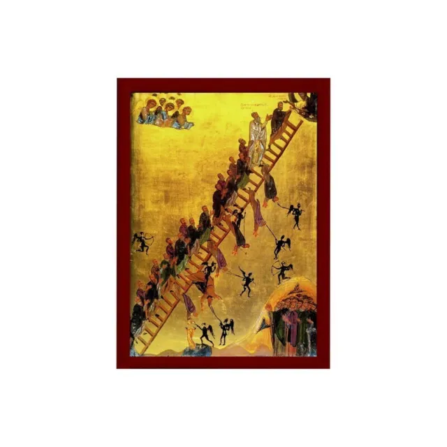 The Ladder of Divine Ascent, Handmade Greek Orthodox icon, Byzantine art wall ha