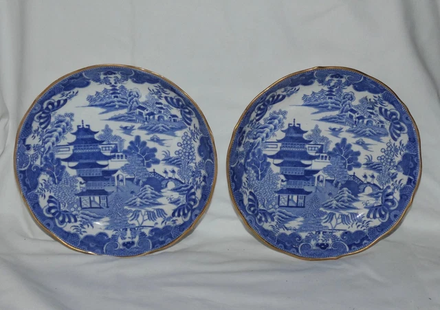 Two Antique Blue and White Transferware Chinoiserie Dishes