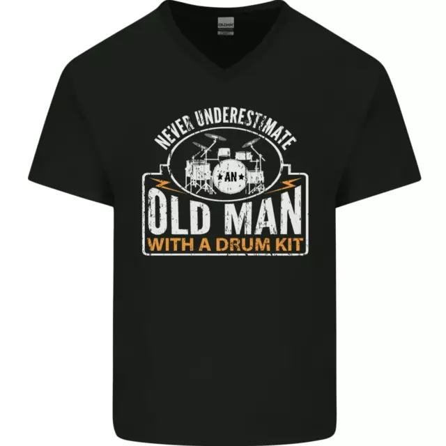 Drumming An Old Man Drummer Drum Funny Mens V-Neck Cotton T-Shirt