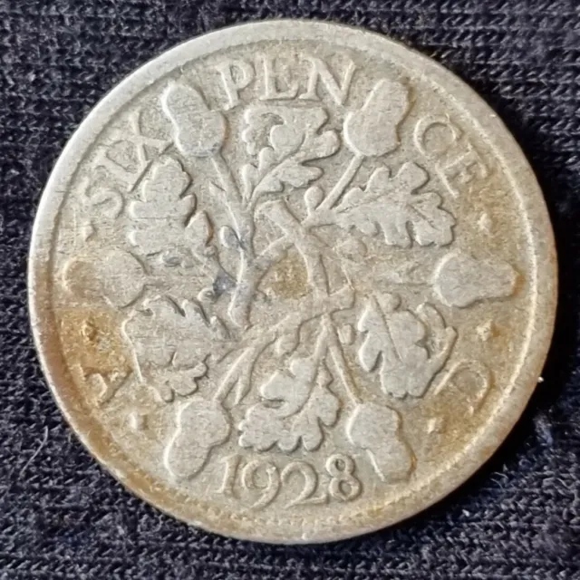 1928 King George V - Sixpence Coin. 50% Silver Content. 