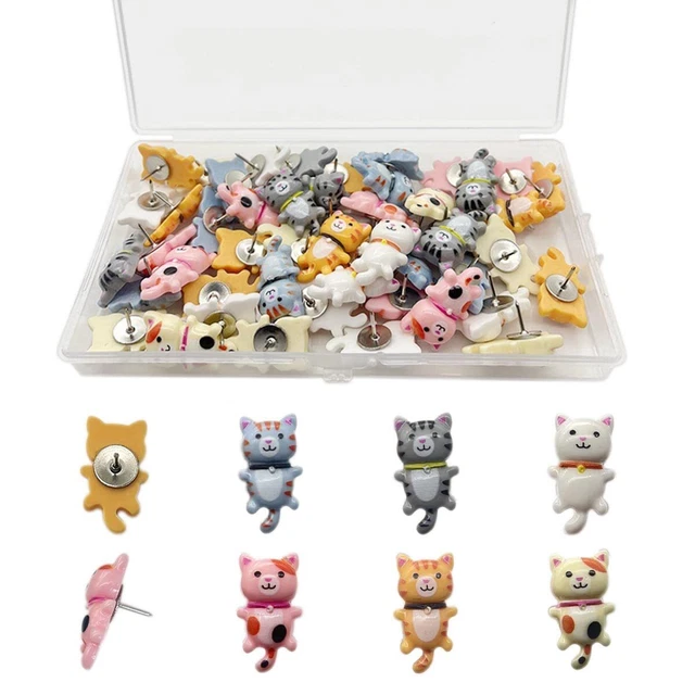 50 pcs Cat Push Pin, Little Flower Cat Decorative Push Pin