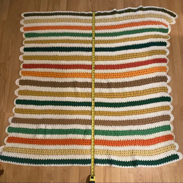 Vtg 80s Handmade Crochet Blanket Afghan Granny 54 x 57 Striped 70s Roseanne Show