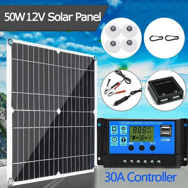 PORTABLE 12V 50W Car Van Boat Caravan Camper Solar Panel Battery