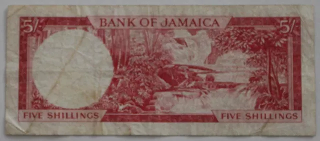 Jamaica, banknote 5 shillings (VF), L. 1960 (1964), P-51Ab, QEII.   . 2