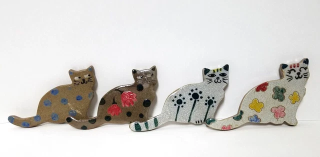 VTG Kittens Cats 4 Figurine Ornament Flat Painted Ceramic Pottery Korean Goyangi