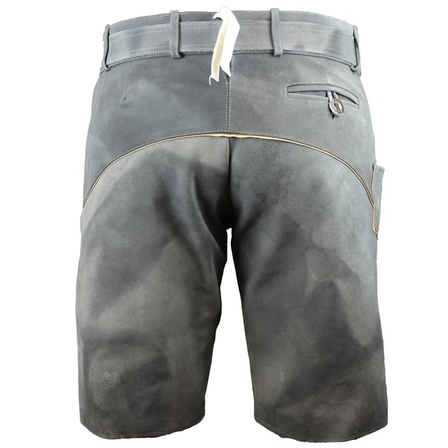 Pantaloni Corti In Pelle Di Bufalo Edelnice Trachtenmode - Marrone Scuro Con Ricamo Beige - Oktoberfest - 5