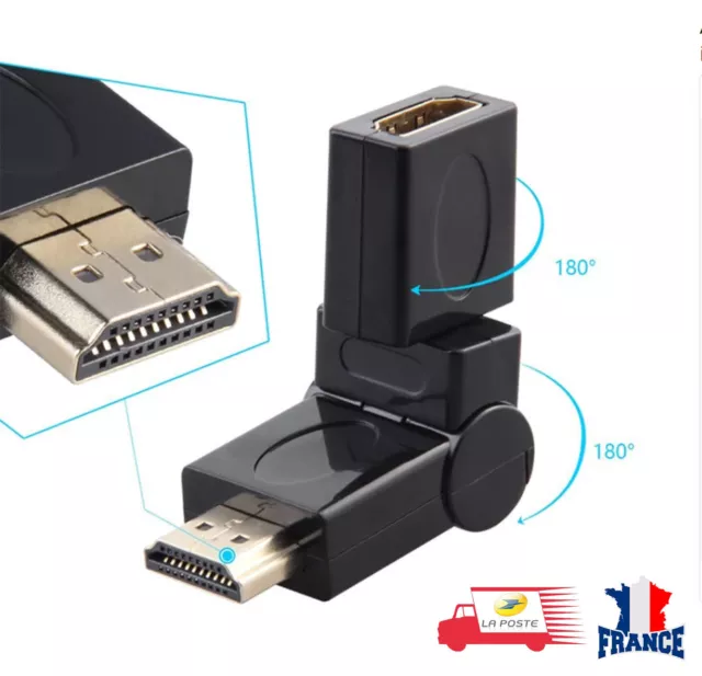 180 Degrés Adaptateur Pivotant HDMI mâle vers HDMI Femelle Angle 90 180 Degrés