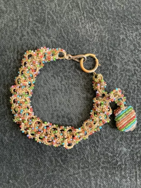Antique 1890 Französisch Handgemacht Damen Chatelaine - 16cm - Bunt Perlen