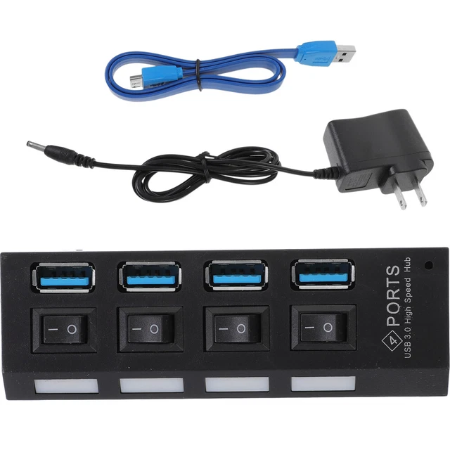 Porte Usb Hub USB 3.0 Alimentato 7 Porte + 1 Ricarica Rapida – Per PC, Laptop, HDD Esterni – Con Interruttori Individuali Hub USB 5 Gbps