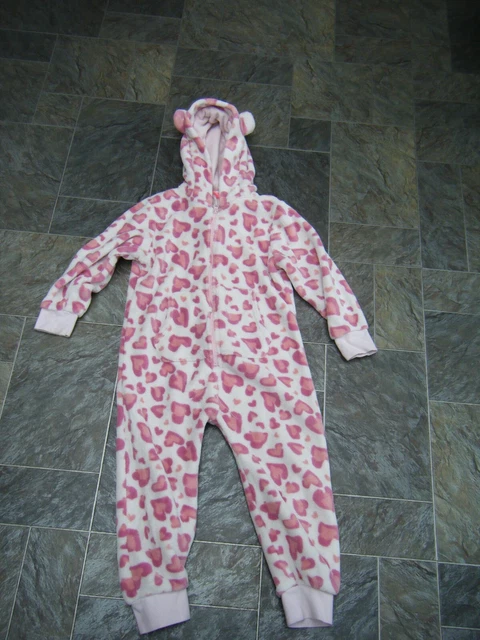 Next ~ Pigiama 1 Onesie per ragazze rosa e bianco soffice con cappuccio ~ età 5-6 anni