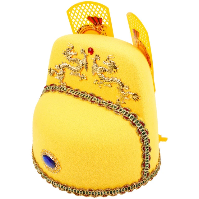 Ancient Chinese Royal Emperor Hat With Ponytail Embroidered Brocade
