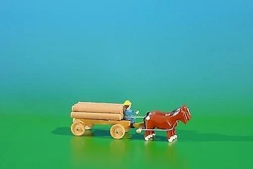 IN Miniatura Squadra Klötzerwagen Natura Con Cavalli, Carico: Tronchi D'Albero