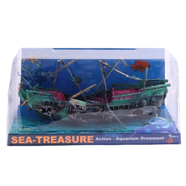 Acquario Decorazione Barca Acquario Plattico Nave Split Aria Naufragio Pesce5613