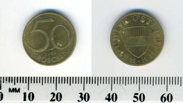 Austria 1959 - 50 Groschen Aluminum-Bronze Coin - Austrian shield 6
