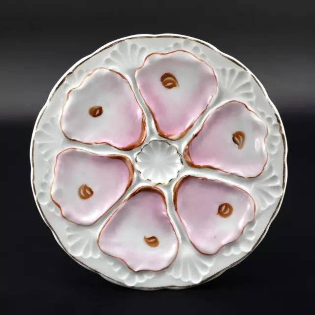 Antique French Hand Painted Numbered Porcelain Oyster Plates Pink Gold Limoges?