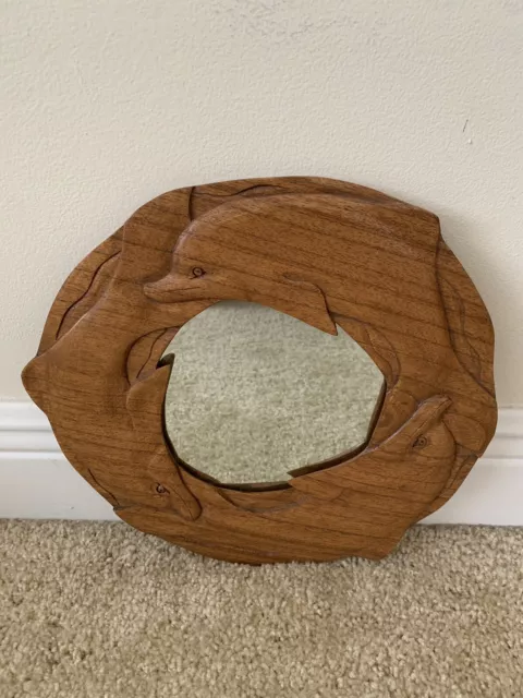 Hand Carved Wood Dolphin MOTIF Wall MIRROR Home Decor.