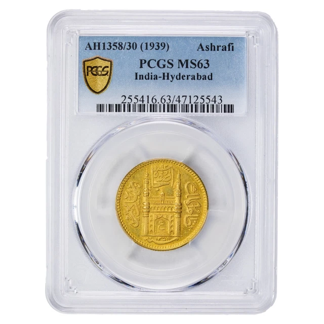 India Hyderabad AH1358/30 (1939) Ashrafi Y #56 - PCGS MS-63