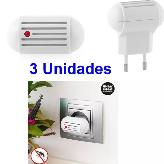 Pack 3 Unidades Enchufe electrico Antimosquitos por Ultrasonidos, bajo consumo