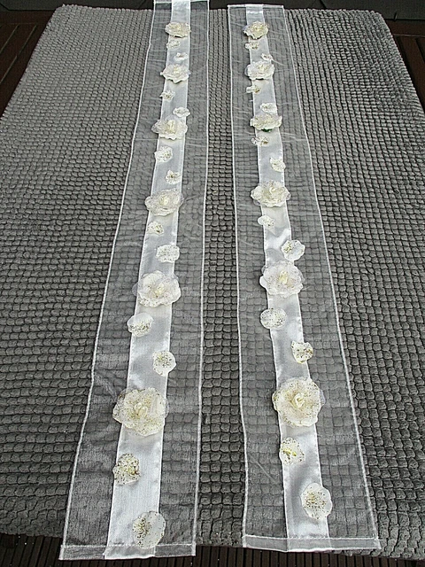 Deko 2 x Dekoband Tisch Tischläufer Rosen weiß Weihnachten Hochzeit dekorieren