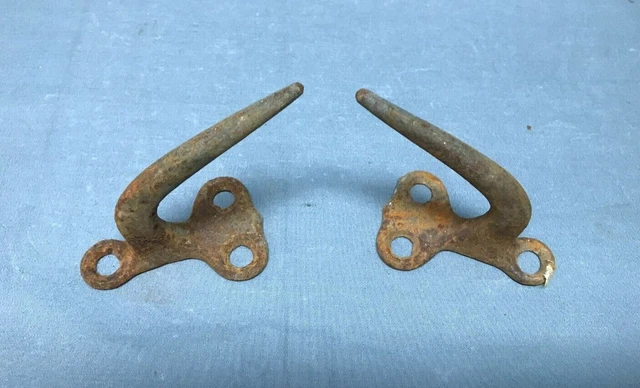 Vintage Small Pair Metal Wall Rack Meat Hooks Old More Available 883-22B 4
