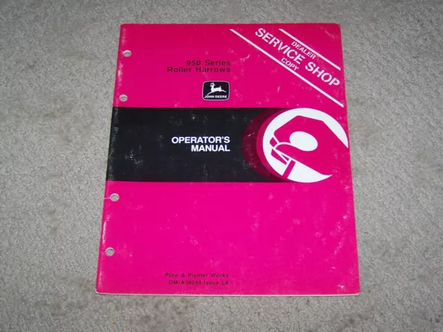 John Deere Used  950 Series Roller Harrow  Operators Manual  A2