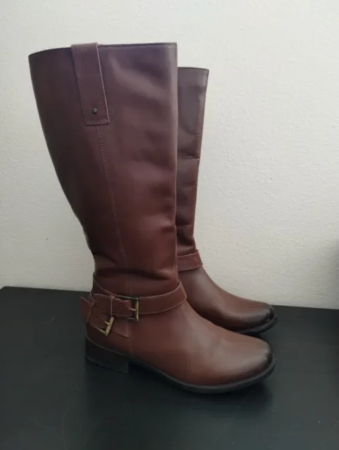 Clarks Plaza Steer Size 8 Leather Tall Knee High Riding Boots Side Zip Buckle