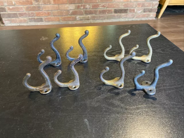 Lot Of 8 Antique Vintage Double Coat Hat Rob Cloth Hooks