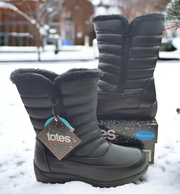 Totes Jennifer Black Waterproof Winter Boots Womens Size 10 Wide